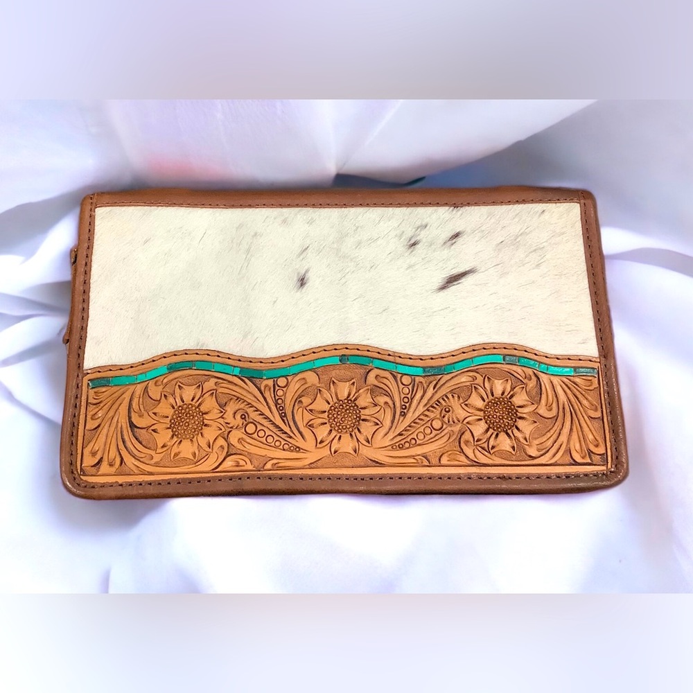 NWT Hand Tooled & Hide Travel Jewelry Case